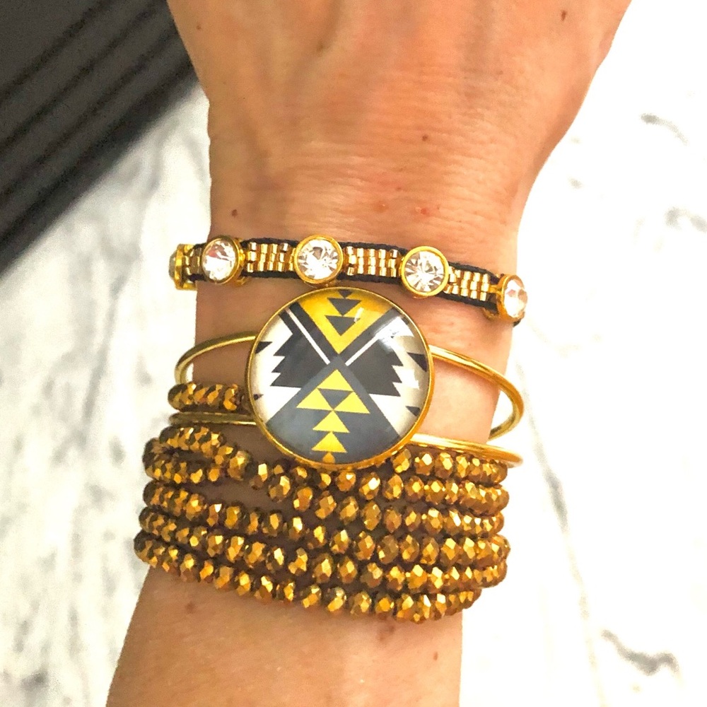 Geo Aztec Inspired Crystal Rhinestone Bangle Beaded 3 piece set